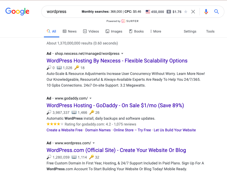 Competitor Search Campaign example