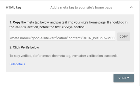 Google Search Console Meta Tag