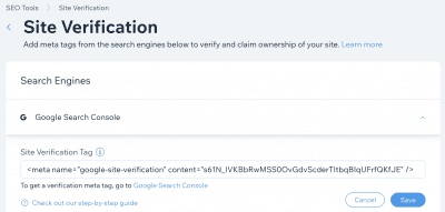 Google Search Console Wix Verification