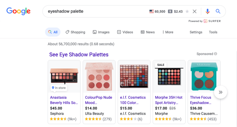 Google Shopping Ad Generic Example- Eyeshadow palette