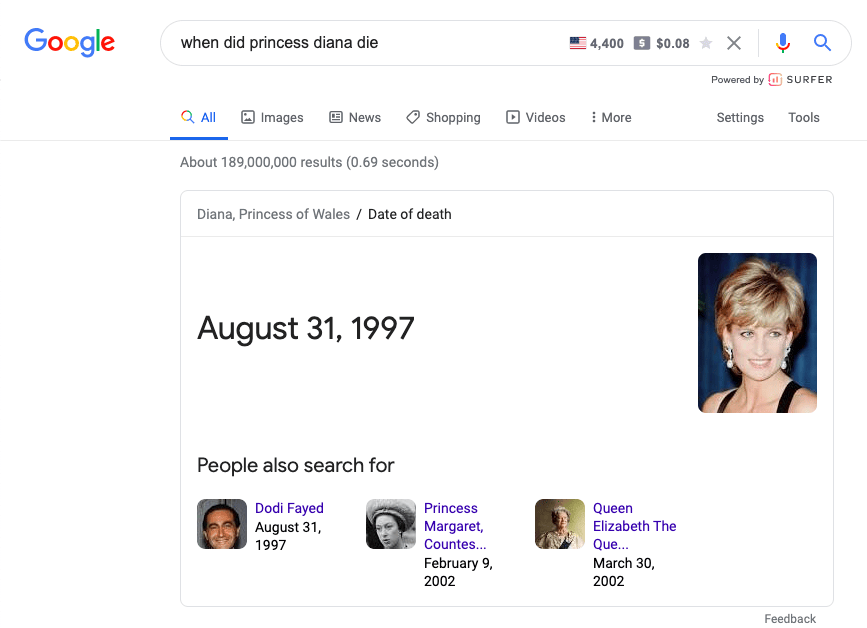 Know Simple Queries Example- Princess Diana Death Date