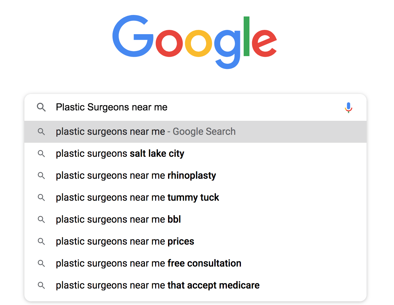 Long-Tail keyword example for plastic surgeons