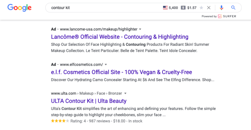 Google ads campaign search example 