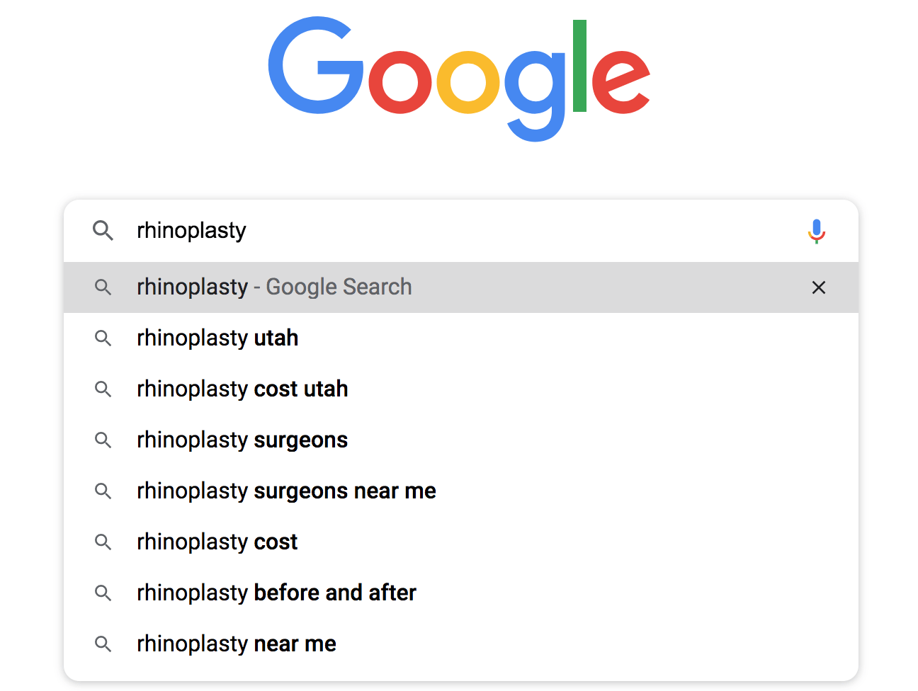 Short-Tail keyword example for rhinoplasty