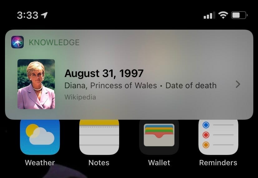 Siri Search for Princess Diana Death Date