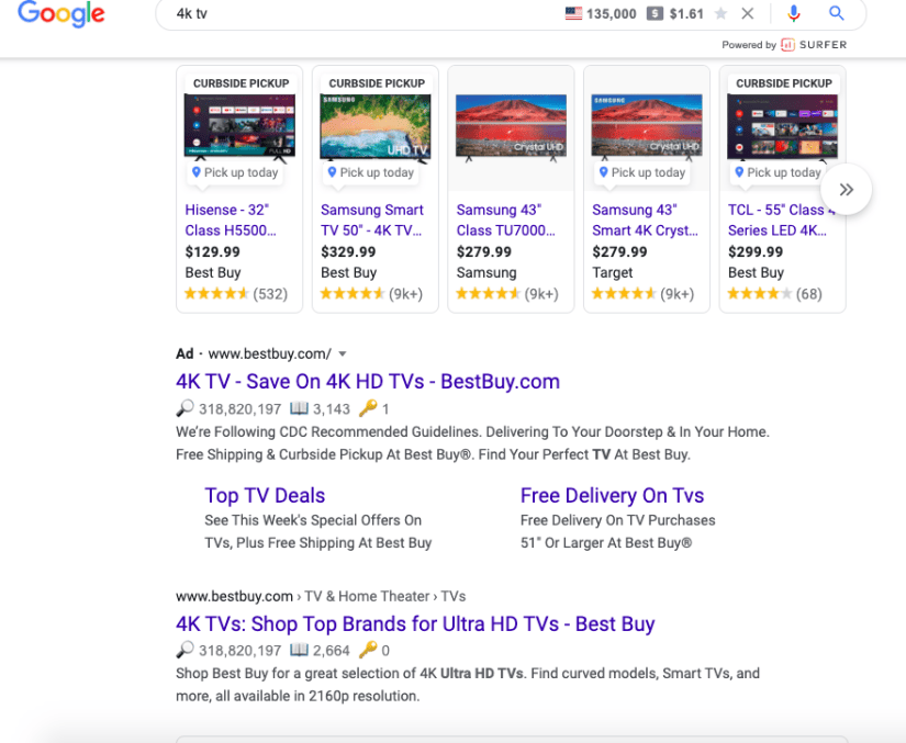 Transactional Search example- 4k TV