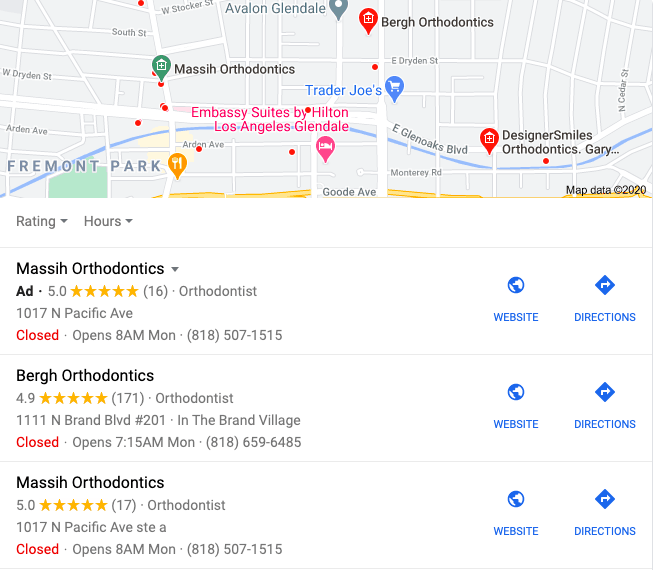 Google My Business - Local Pack - Orthodontists