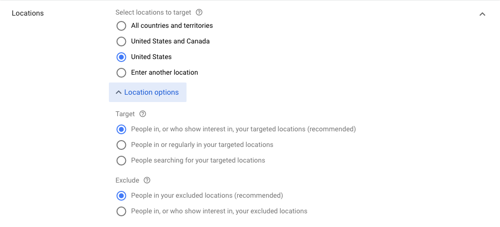 Location Settings- Google Ads