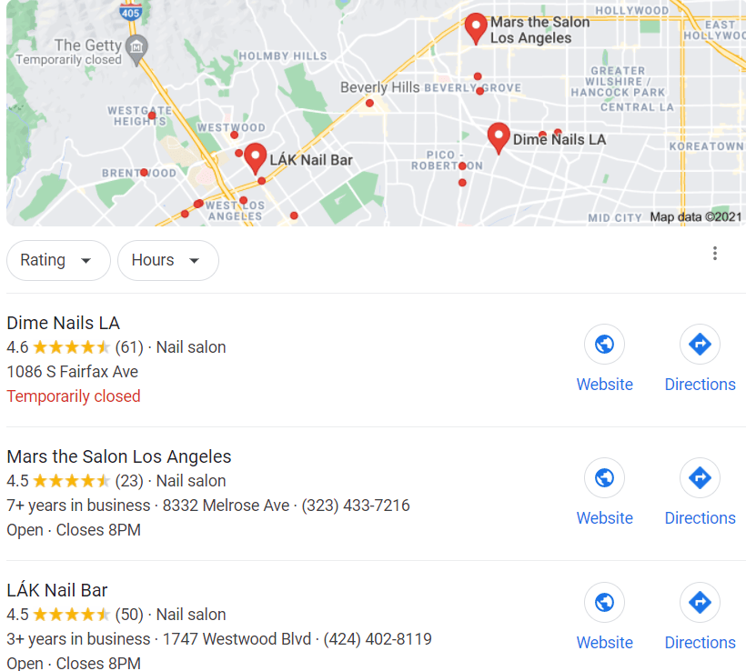seo for nail salons google map pack local seo
