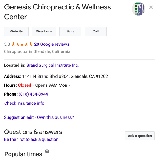 Chiropractor Google My Business Profile