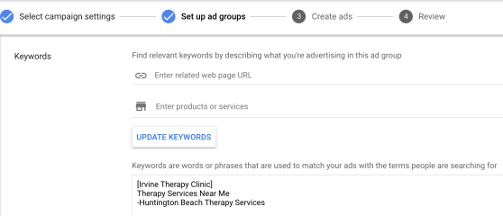 Google Ad Group Keywords