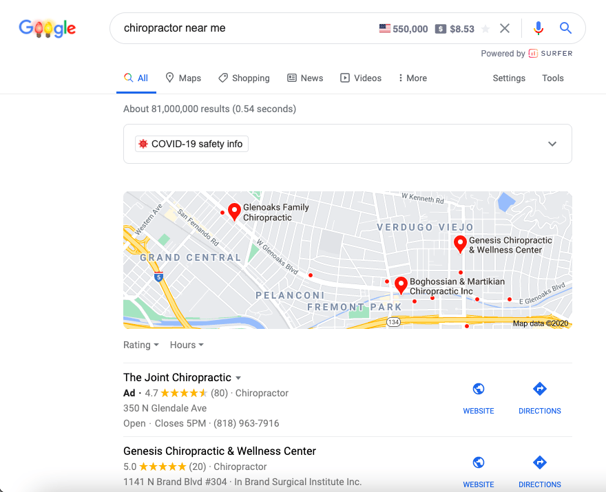 Google My Business Chiropractor Example