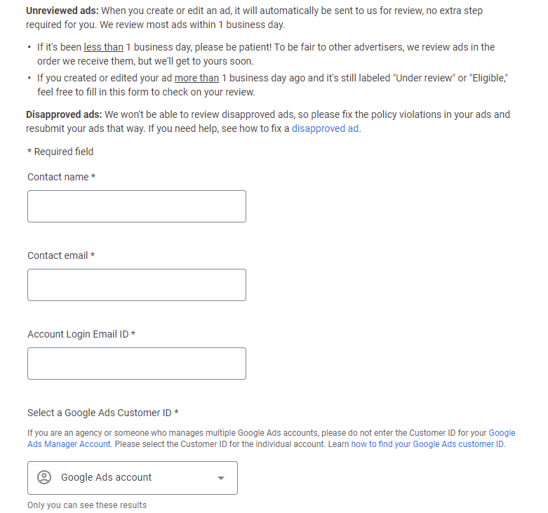 Google Ads Manual Review