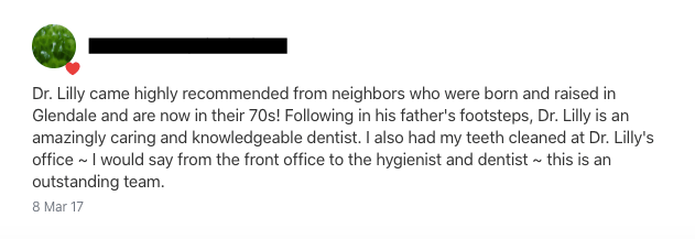 Nextdoor for Dentists recommendation example