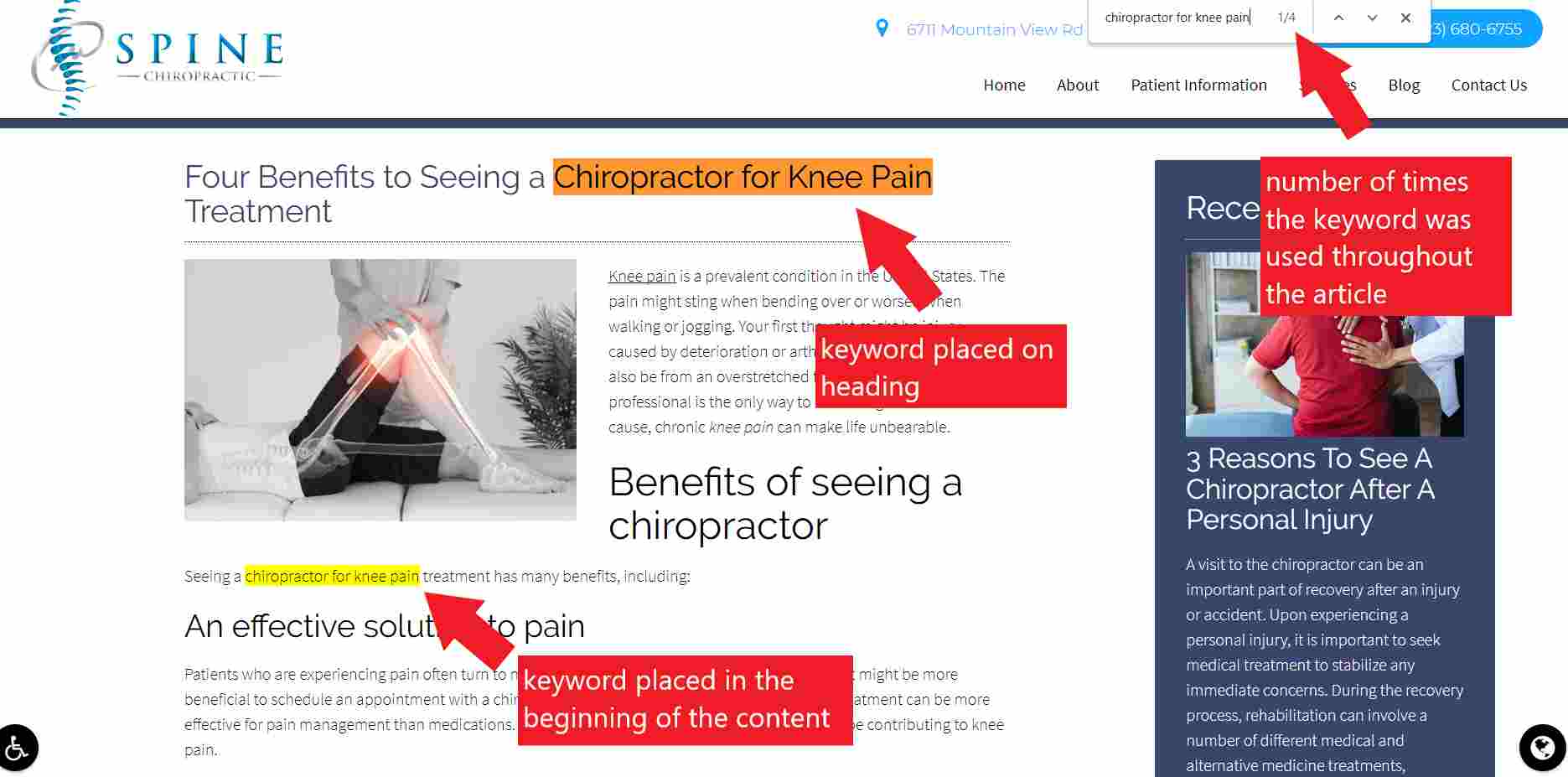 Keyword density in chiropractor blog