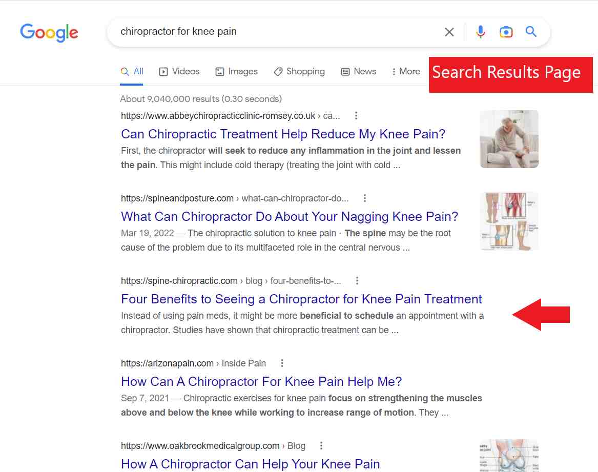 Search results page for the keyword chiropractor for knee pain