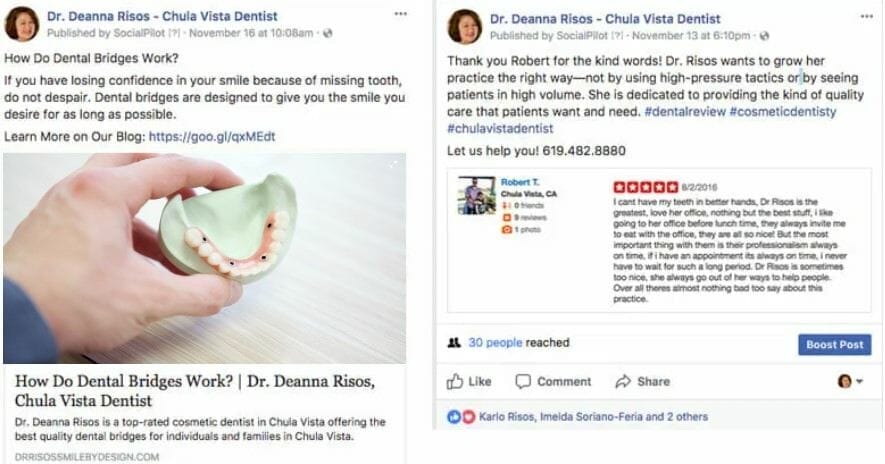 Facebook post from a dental clinic
