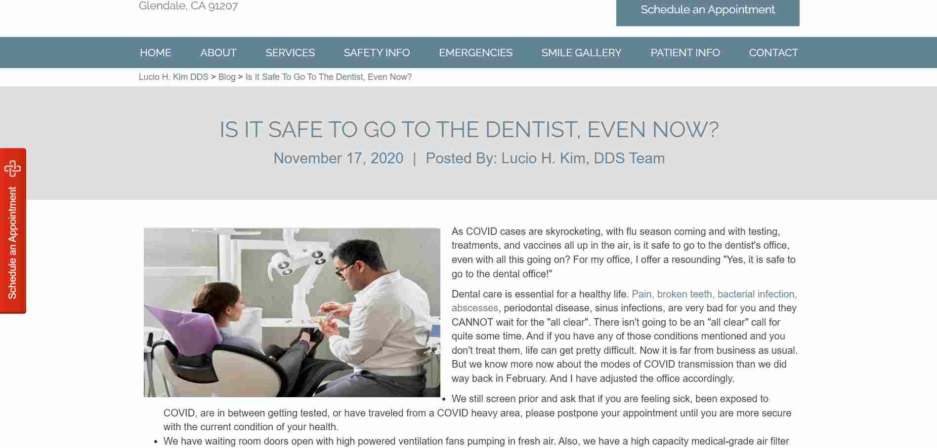 Dentist blog using internal links