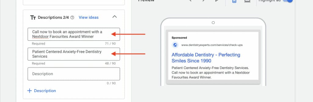 descriptions for ppc campaign for dentists