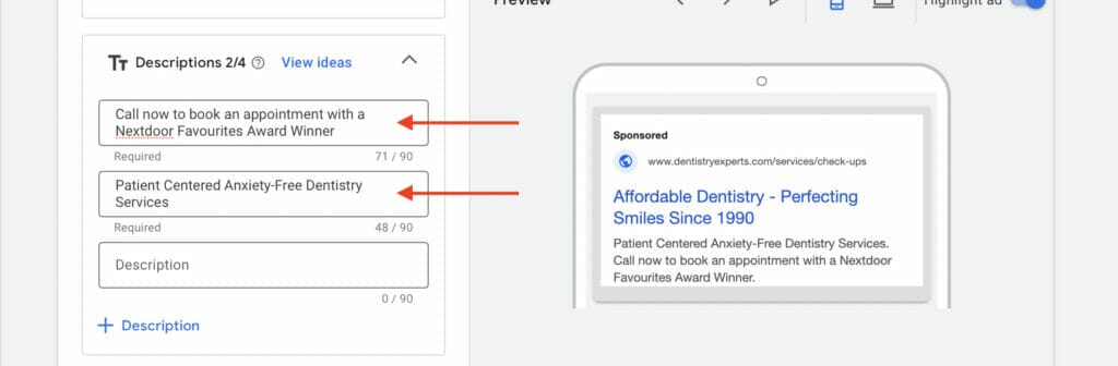 descriptions for ppc campaign for dentists