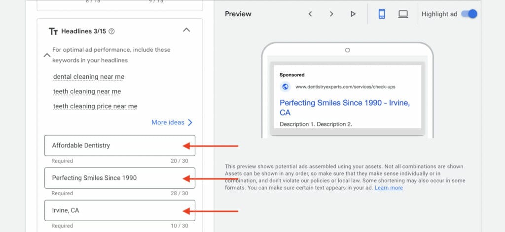 headlines for ppc dentistry