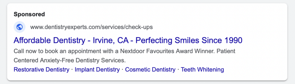 ppc campaign preview using assets for dentists