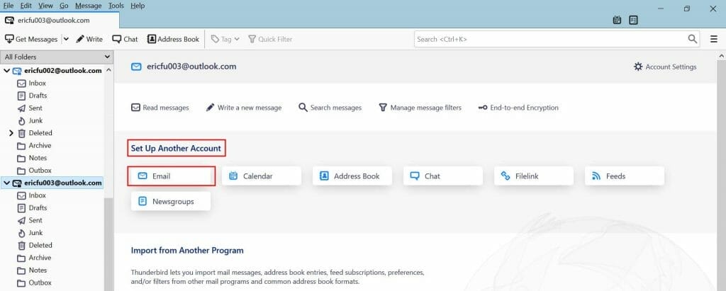 how to add email account on Thunderbird