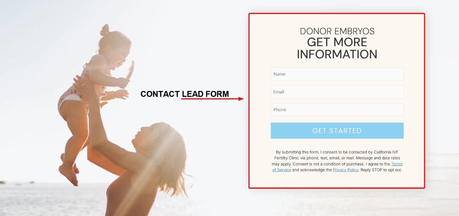 Fertility clinic consultation contact lead form