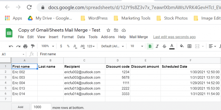 mail merge in google sheets