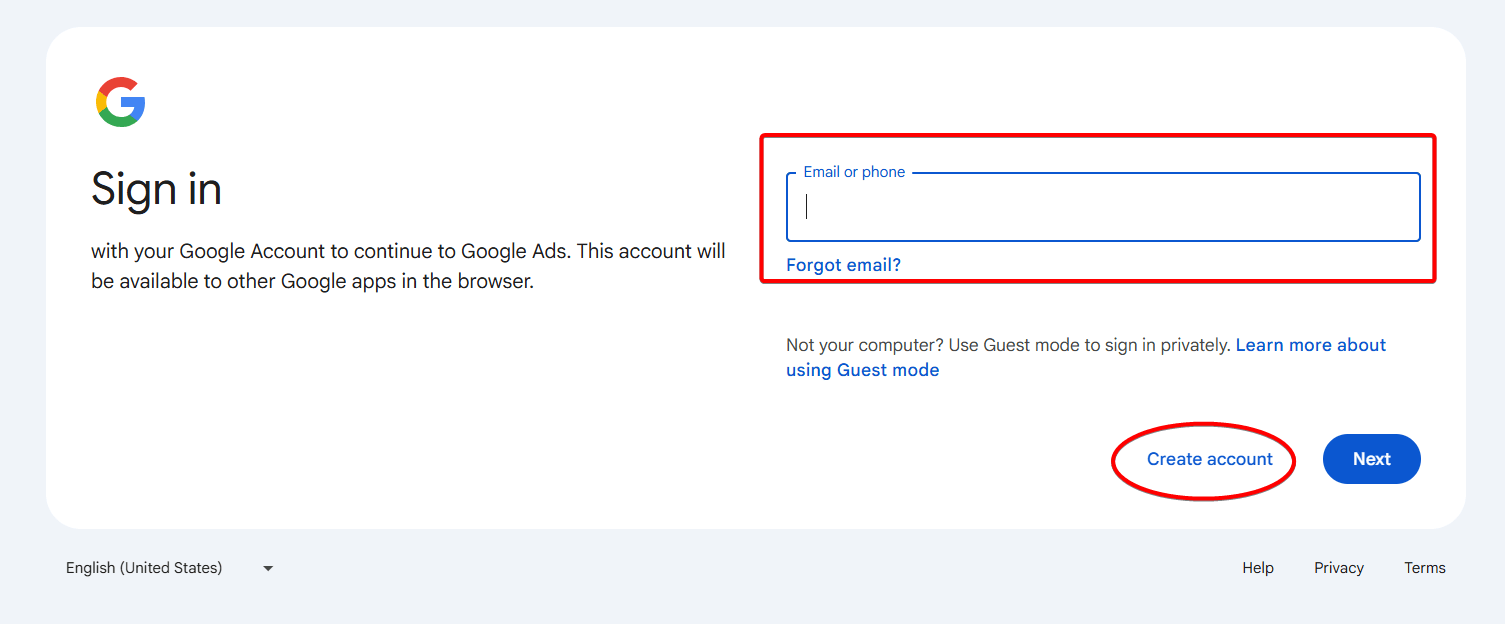 Google Account sign-in screen