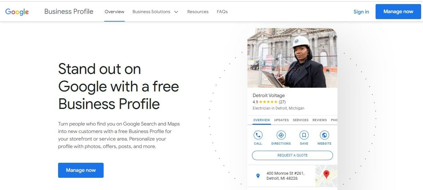 Google My Business homepage
