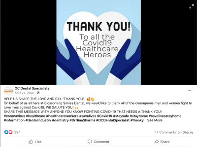 OC Dental Specialist Facebook Post