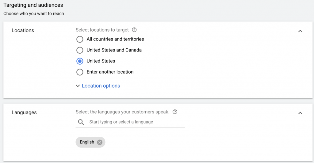 Location and Language settings