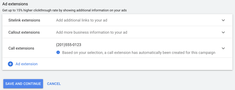 Ad Extensions Settings