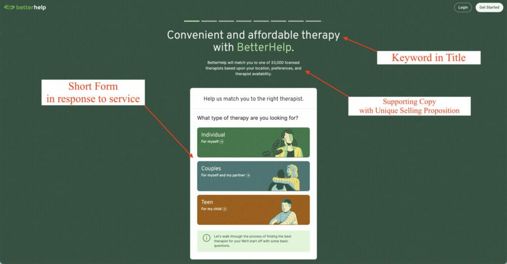 therapy treatment example using short form