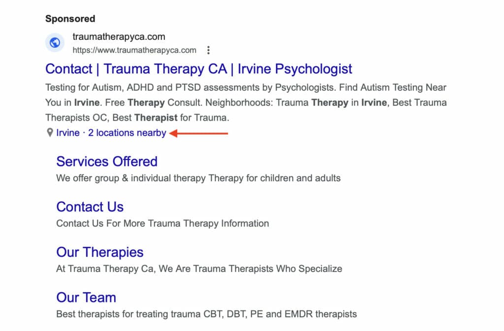 location assets for therapists in irvine example