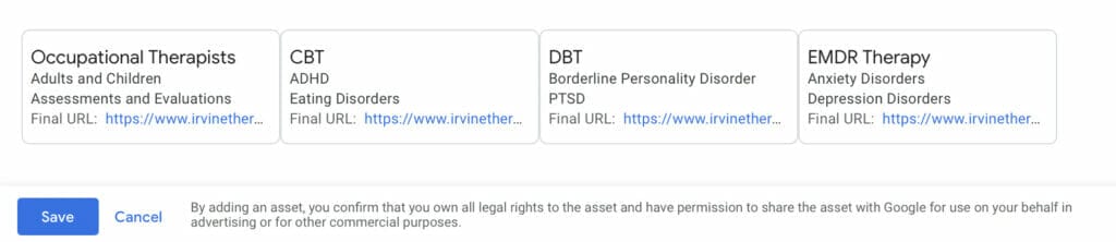 creating sitelinks for ppc campaign for therapists
