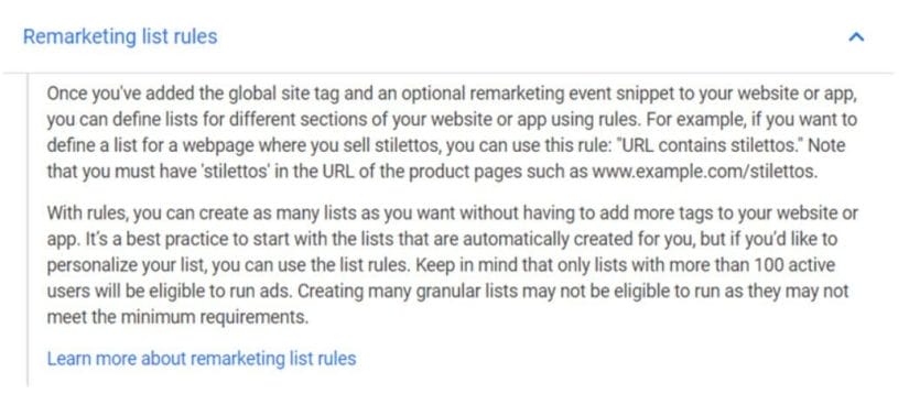 Remarketing list rules