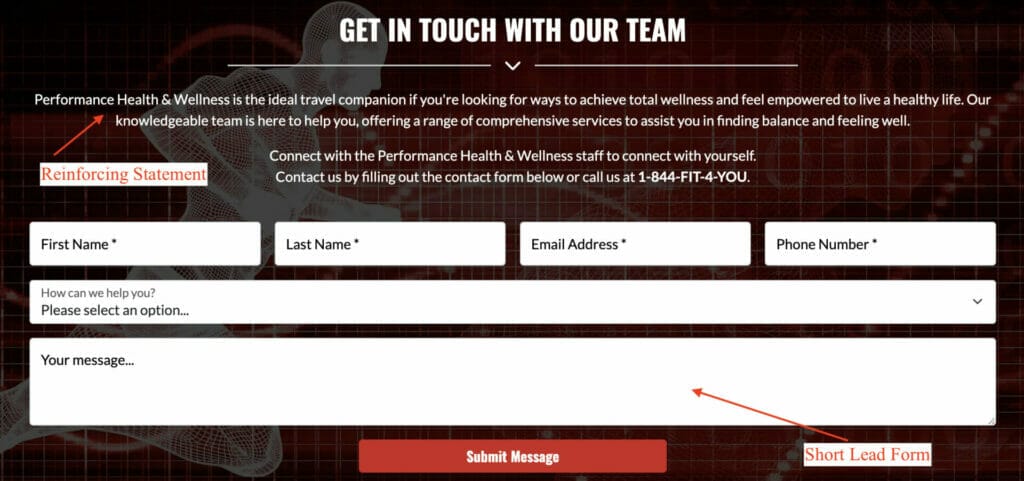 another cta button and interactive form for gym business example