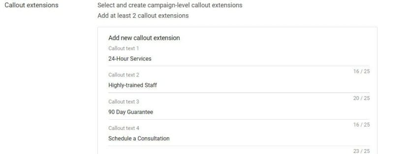Example of Callout Extension Copy