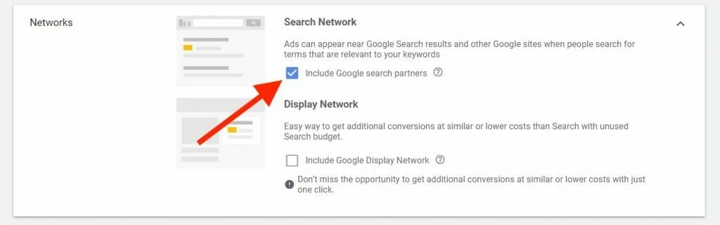 deselect display network