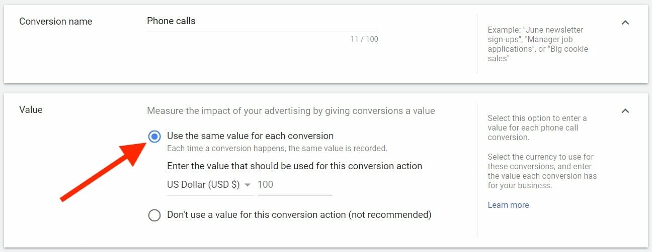 Value of Each Conversion