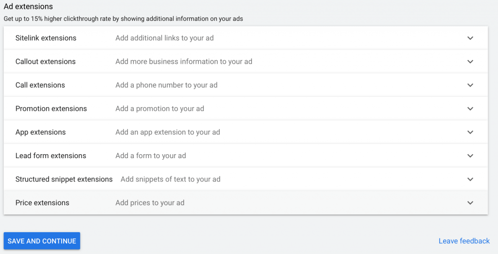 set up ad extensions for your campaign