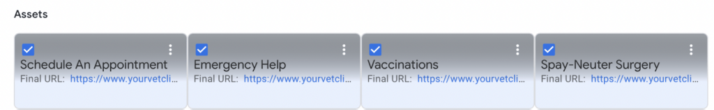 sitelink keywords for vet ppc
