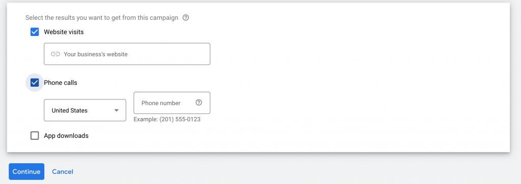 select campaign goals. 