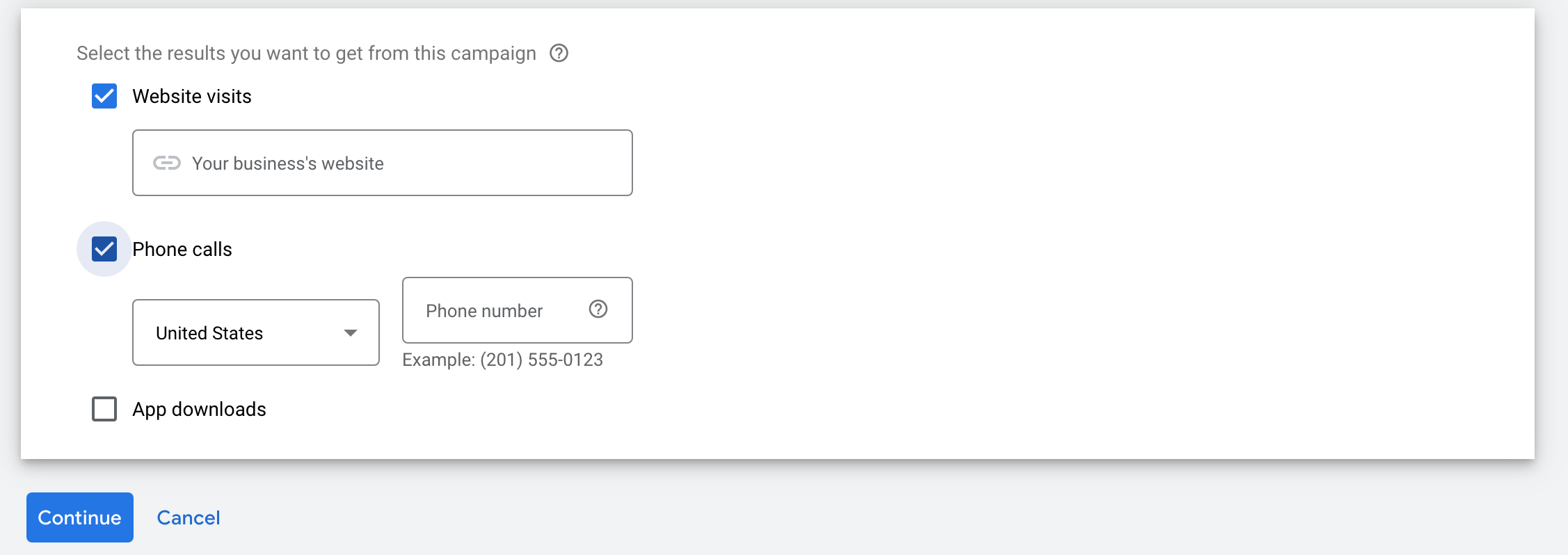 select campaign goals. 