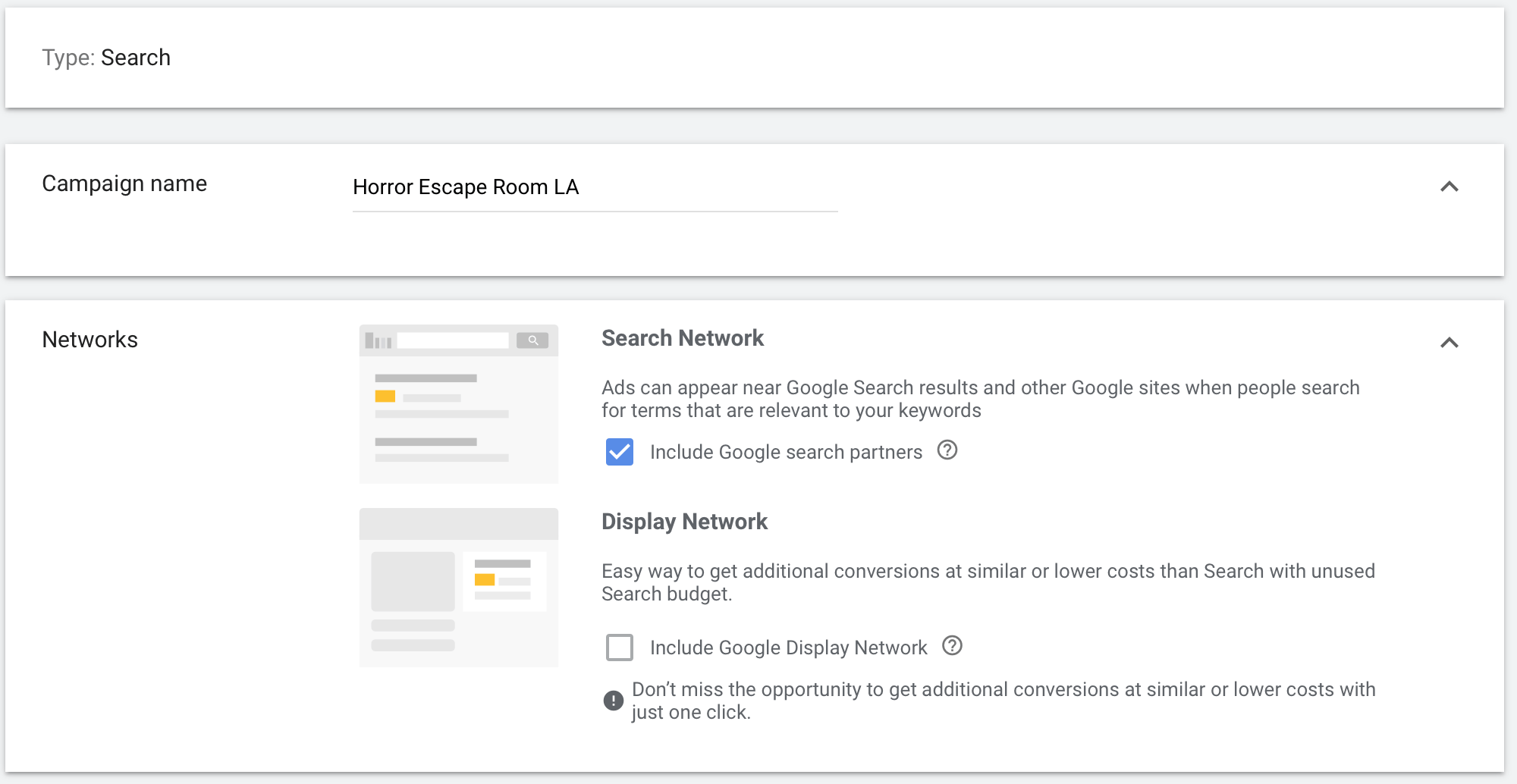 create campaign name and set network