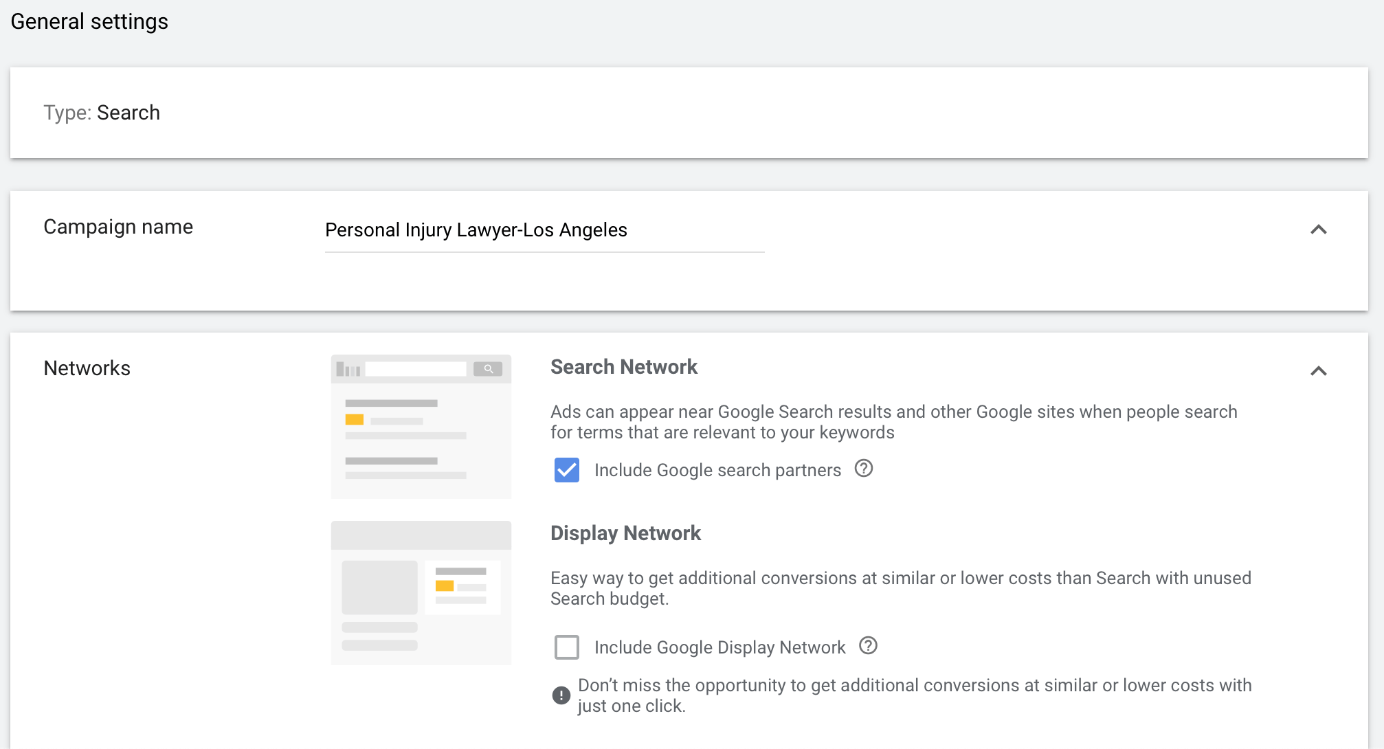 create campaign name and select search network only.