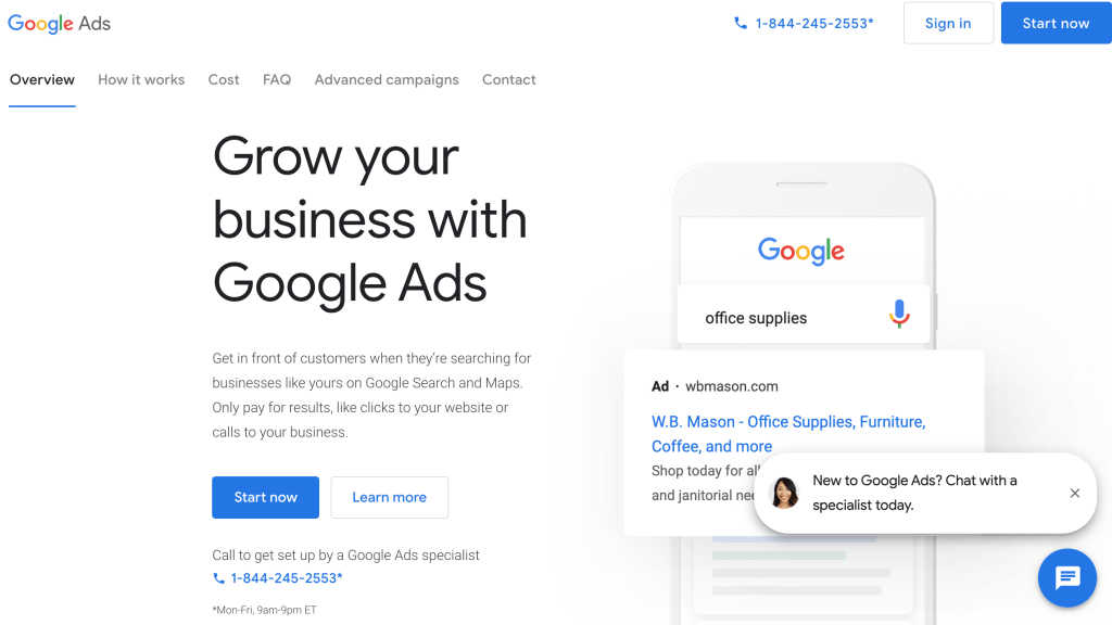 Screen when creating your account for Google Ads for real estate agents