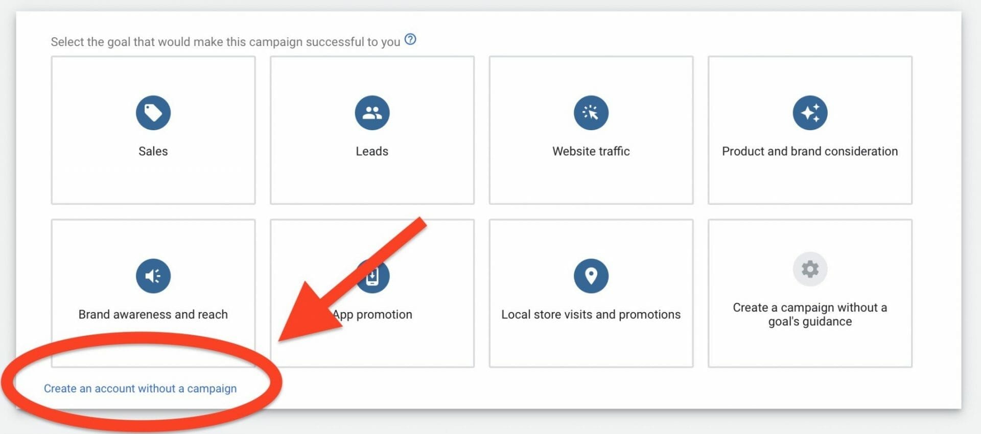 select create an account without a campaign